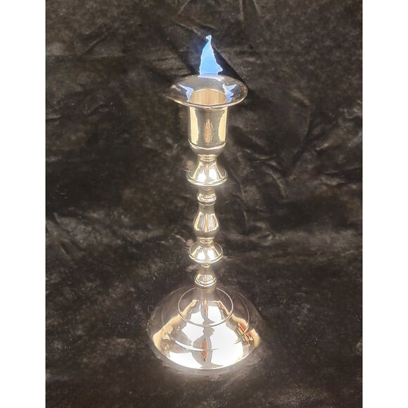 Vintage 1980's Solid Brass Silver-Toned Candlestick - Picture 5 of 14